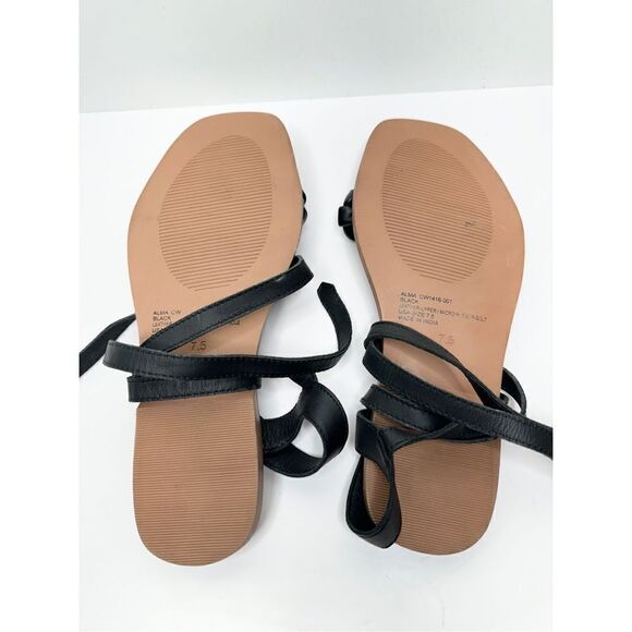 Crevo Bohemian Sandals Size 7.5 Black Leather Braided Strap Wraparound Closure - Picture 9 of 9